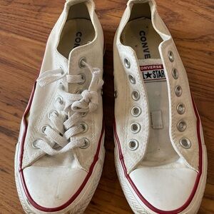 Converse Chuck Tailor Classic Low Top Lace Up White with Red Trim Sneakers